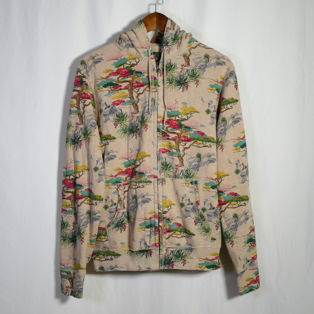 Vintage Lucky Brand Womens Y2K Bonsai Print Full Zip Hoodie Size L Asian Boho